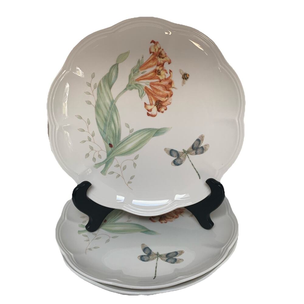 Lenox Butterfly Meadow Dragonfly 9” Salad Luncheon Plates Set of 3